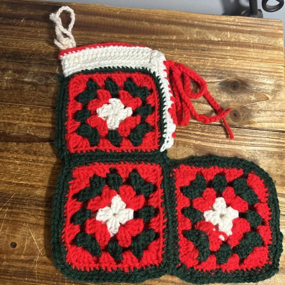 Crochet Granny Square‎ Christmas Stocking Handmade 11